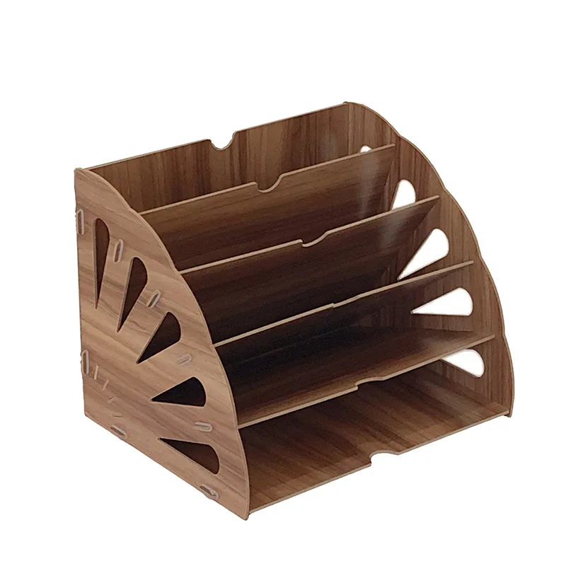 Fan-Shaped Wooden Desktop Storage Box Organizing Storage Basket Storage File Shelf Multi-Layer A4 Data Bookshelf