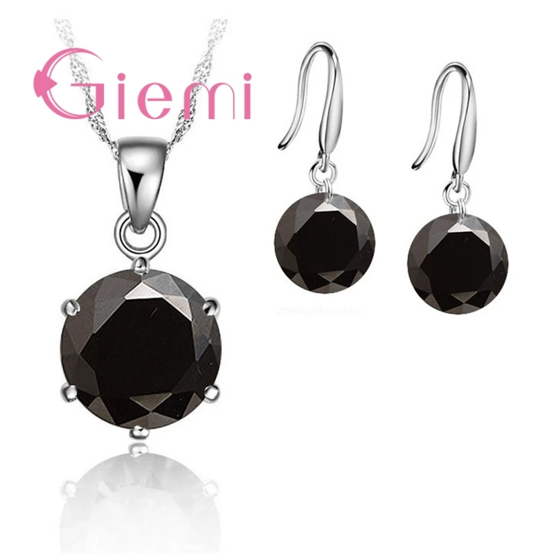 Delicate Round Crystal Necklace Earrings For Mother Women Anniversary Gift Jewellery Set 925 Sterling Silver