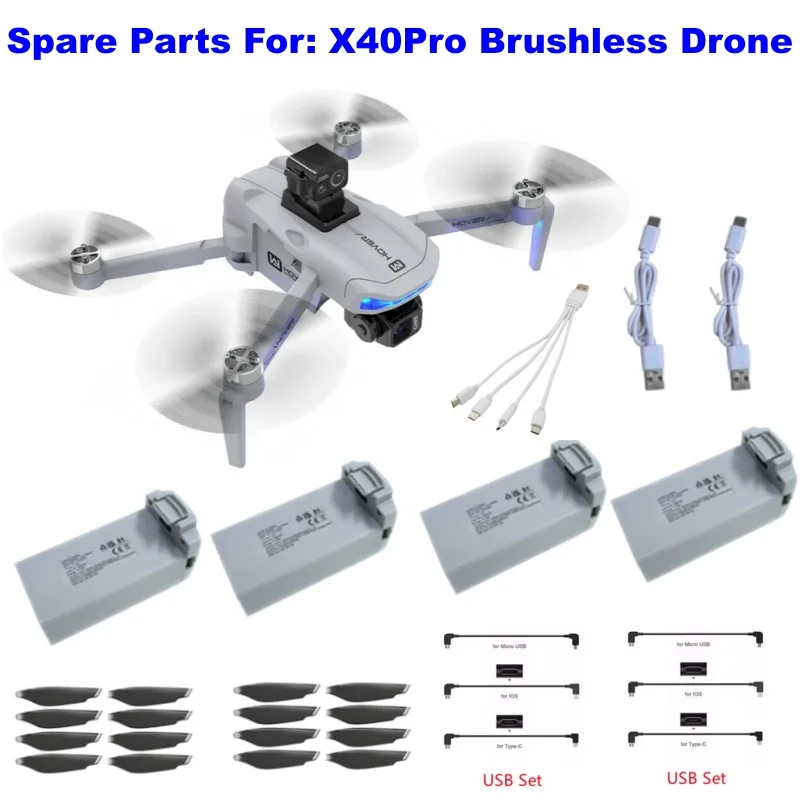 7.4V 1500mAh Battery For X40Pro X40 Pro GPS RC Drone Battery X40 PRO Quadcopter Spare Parts Accessories Propeller USB Line X40