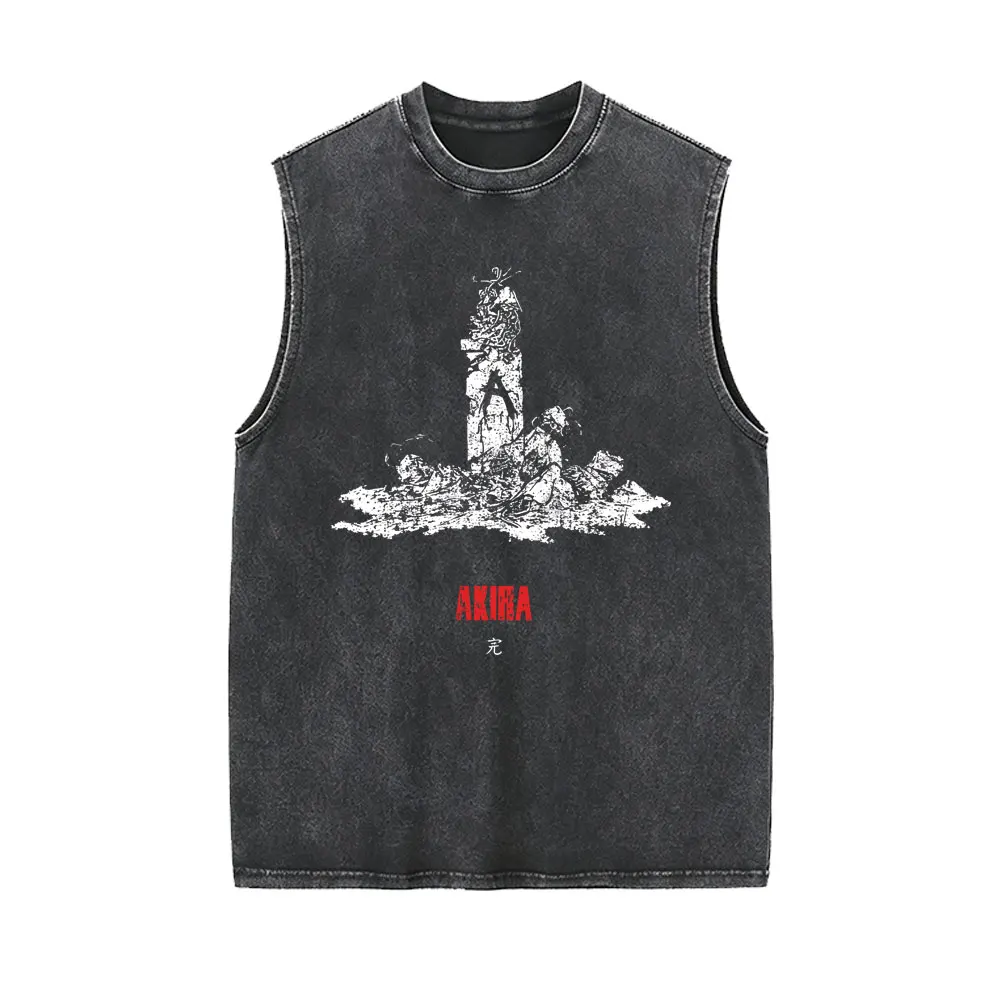 Japanese Anime Movie Akira Merch Vintage Washed Tank Tops Tetsuo Shima Shotaro Kaneda Sleeveless Vest T-shirt Men's Streetwear