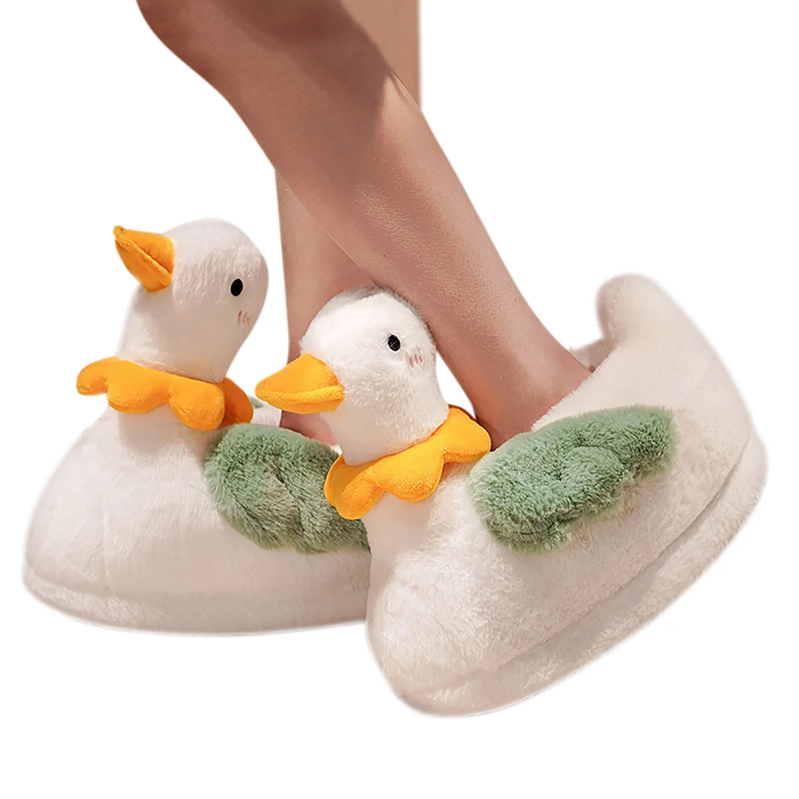 Women Cute House Slippers Warm Cotton Soft Plush Home Slippers Indoor Cartoon Duck Novelty Women Slippers Open Toe Memory Foam