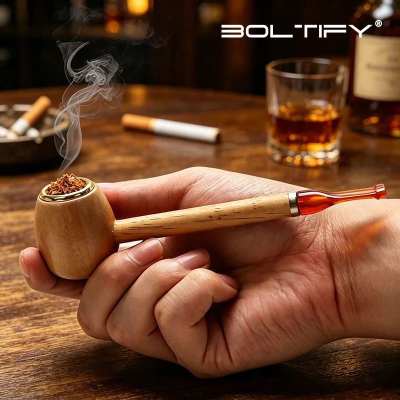 BOLTIFY Mini Wood Smoking Pipe with Removable and Washable Filter Portable Tobacco Pipe Smoking Tool Accessories Gift