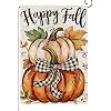 Fall Garden Flag 12 x 18 Inch Double Sided Cute Pumpkin Maple Leaves Designs Autumn Burlap Yard Flag for Outside Rustic Yard jjp
