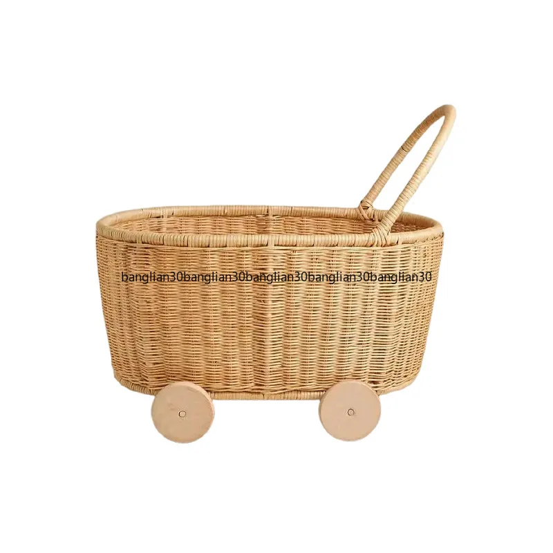 Rattan Toy Storage Basket Play House 3-6 Year Old Children's Toy Rattan Trolley Hand Woven Storage Basket