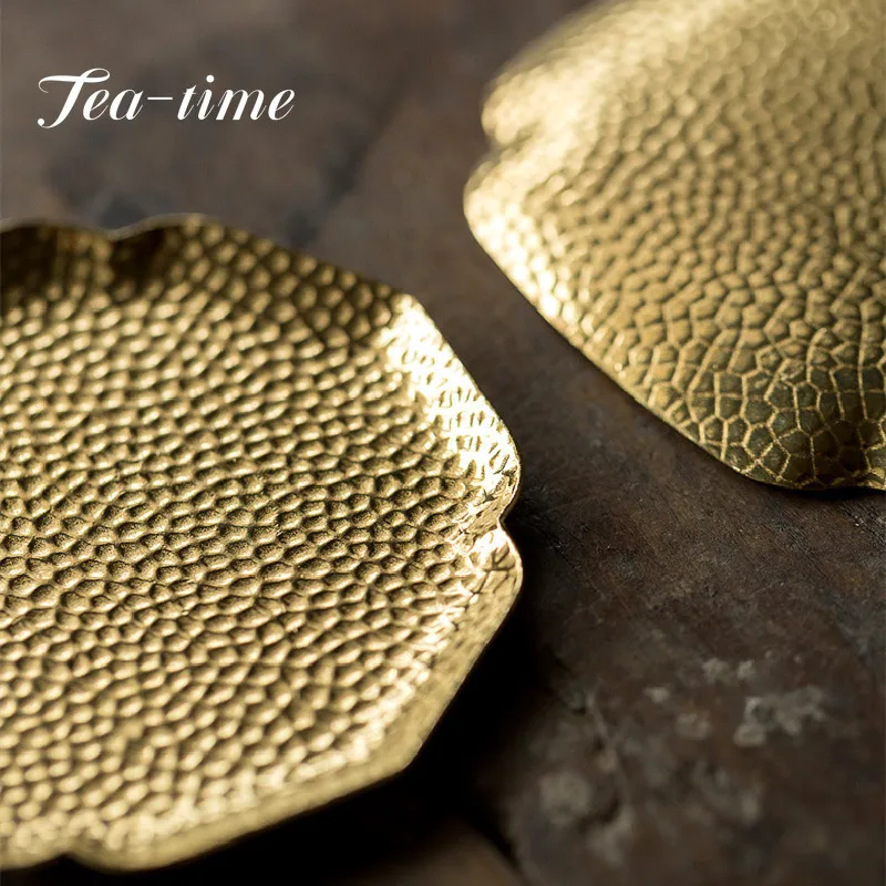 Retro Handmade Pure Copper Coaster Japanese Trumpet Insulated Brass Begonia Tea Art Coaster Tea Saucer Tea Ceremony Accessories