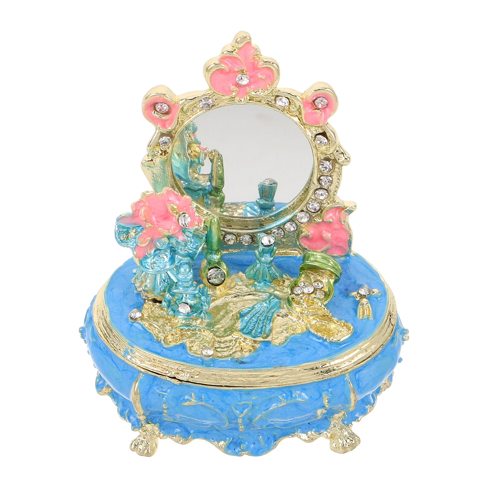 Enamel Trinket Box Hand Painted Jewelry Organizer Hinged Keepsake Storage For Rings Earrings Decorative Vanity Tray Wedding