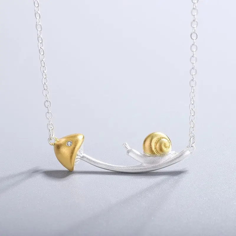 Uini-Tail hot new 925 sterling silver snail mushroom necklace fashion trendy sweet romantic cute animal pendant jewelry  XL220