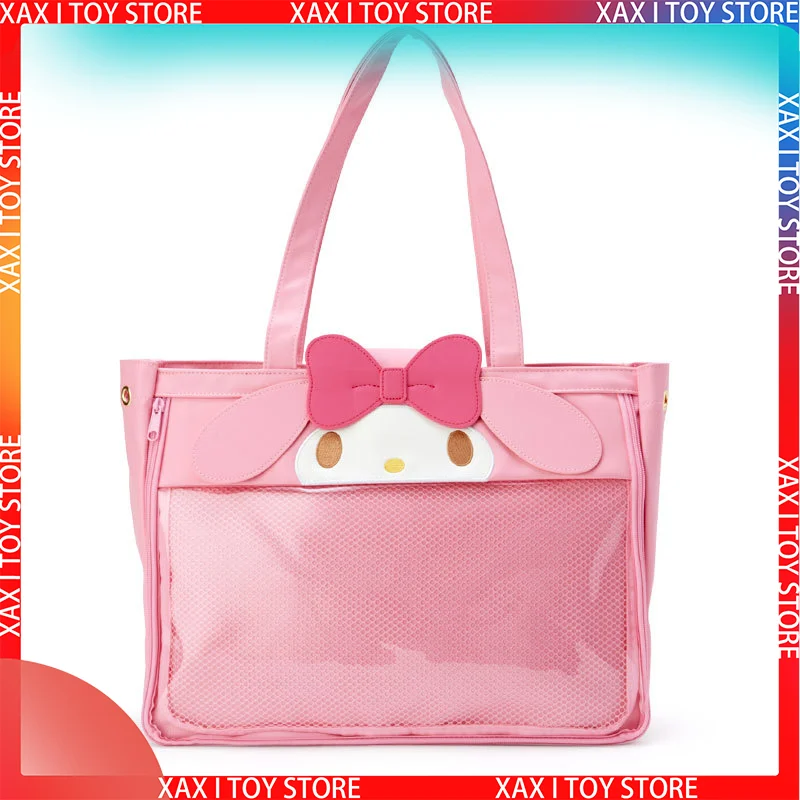 

New Hot Sanrio My Melody New Pu Shoulder Bag Cinnamon Dog Kuromi Transparent Shoulder Bag Handbag Zipper Tote Bag Birthday Gift