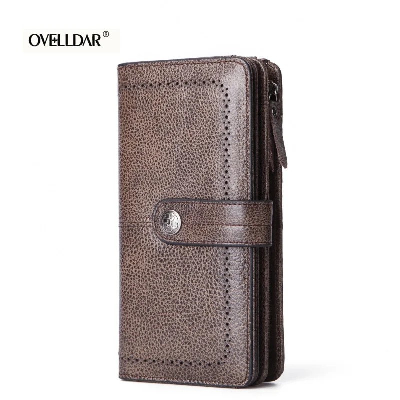 New Men's Long Handbag Casual Vintage Cow Leather Man Wallet Brand Long Wallet For Man And Woman Handhold Bag Male Purse