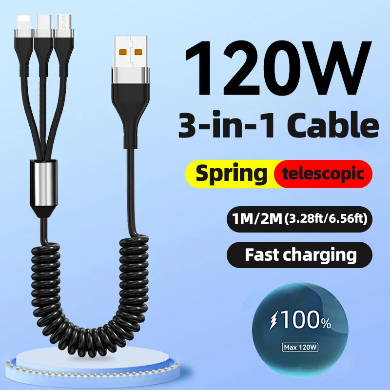 

3 in 1 120W 6A Fast Charging USB Type C Cable Micro USB Cable for iPhone14 Charging Cable for Samsung S24 Xiaomi Huawei USB Line
