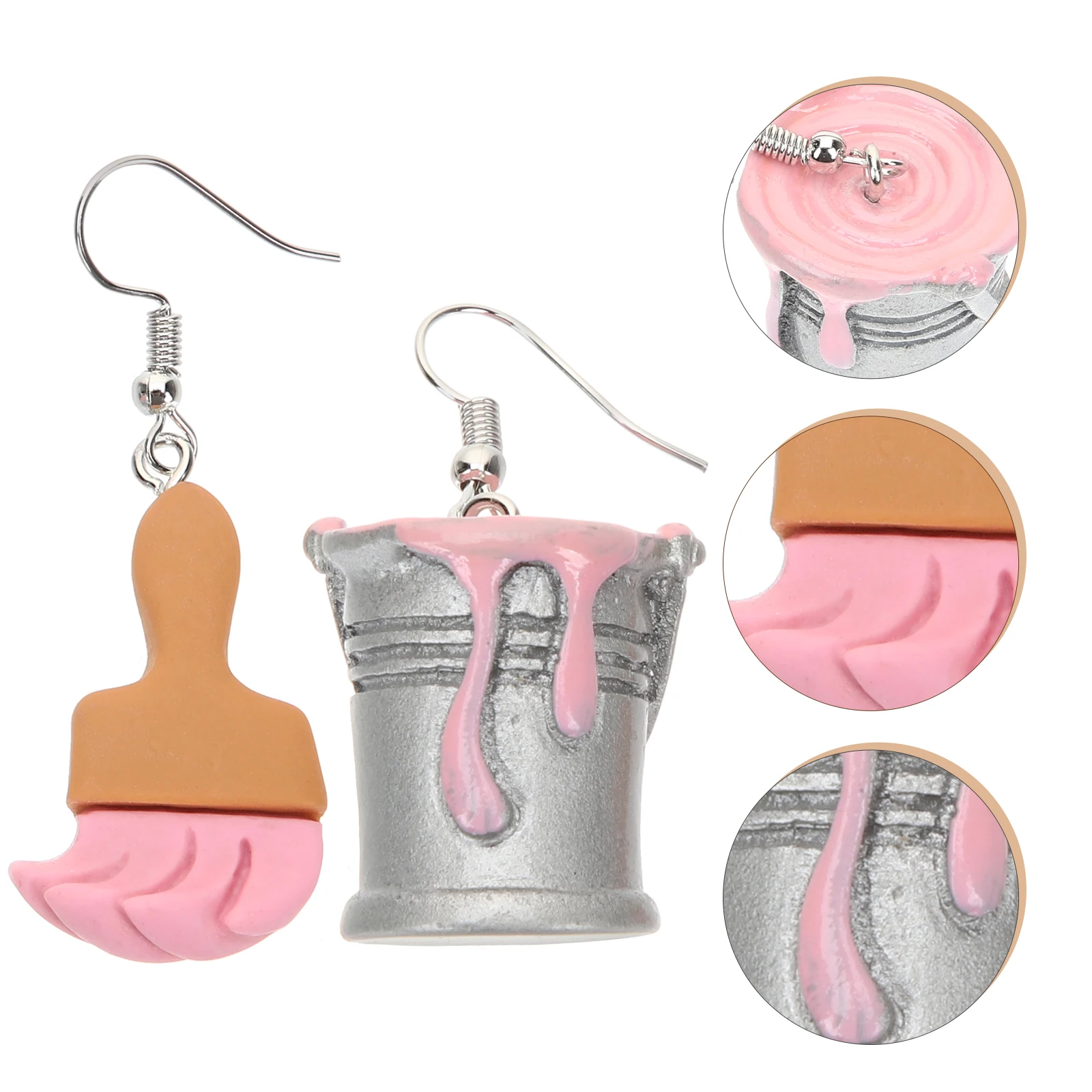 

1 Pair Paint Bucket Earrings Resin Asymmetrical Dangle Jewelry For Women Artists Fun Unique Statement Gift Teen