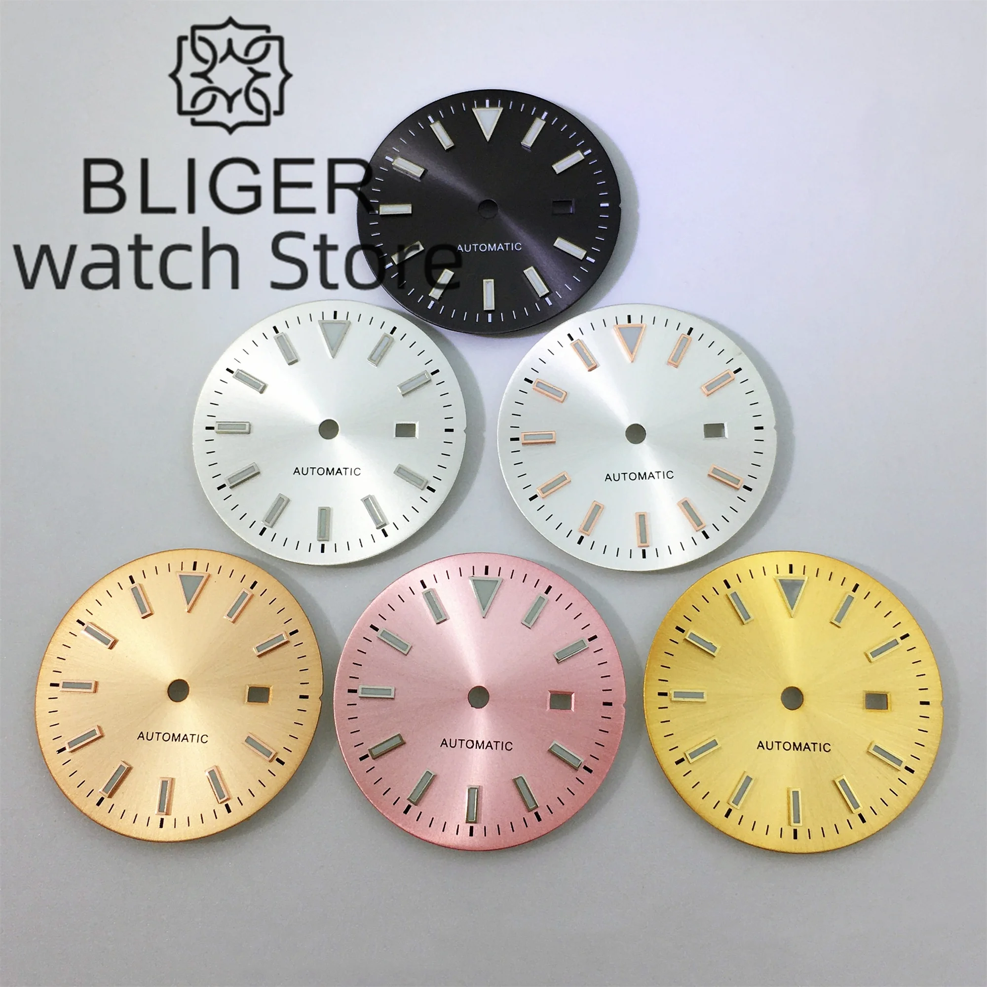 BLIGER 24.5mm Black Green White Pink Gold Rose gold Dial NH05 Watch Dial Date Green luminous Fit NH05 NH06 Movement