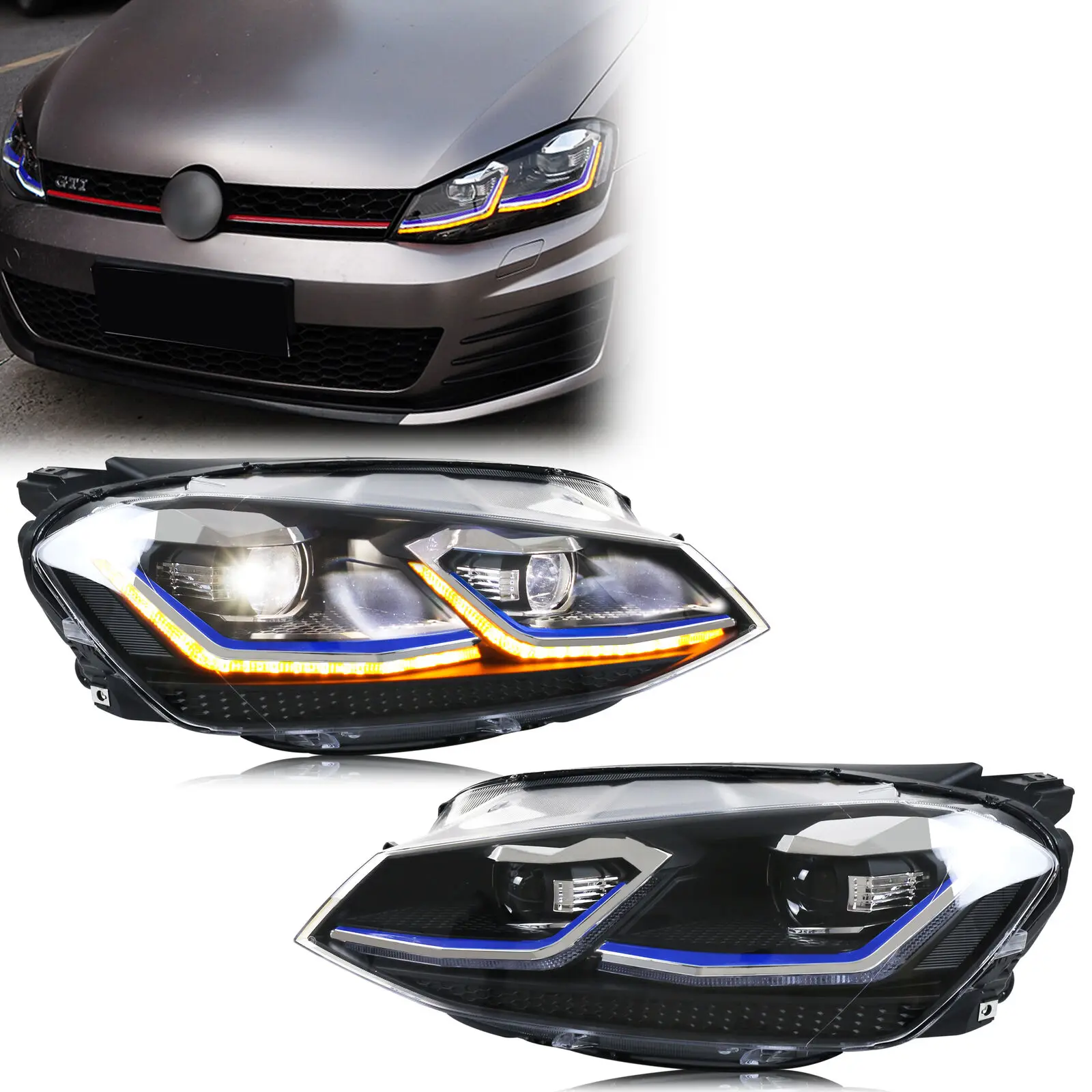 LED Headlights for Volkswagen VW Golf 7 MK7 VII 2012-2017 Sequential Turn Signal High Beam Front Lamps Assembly