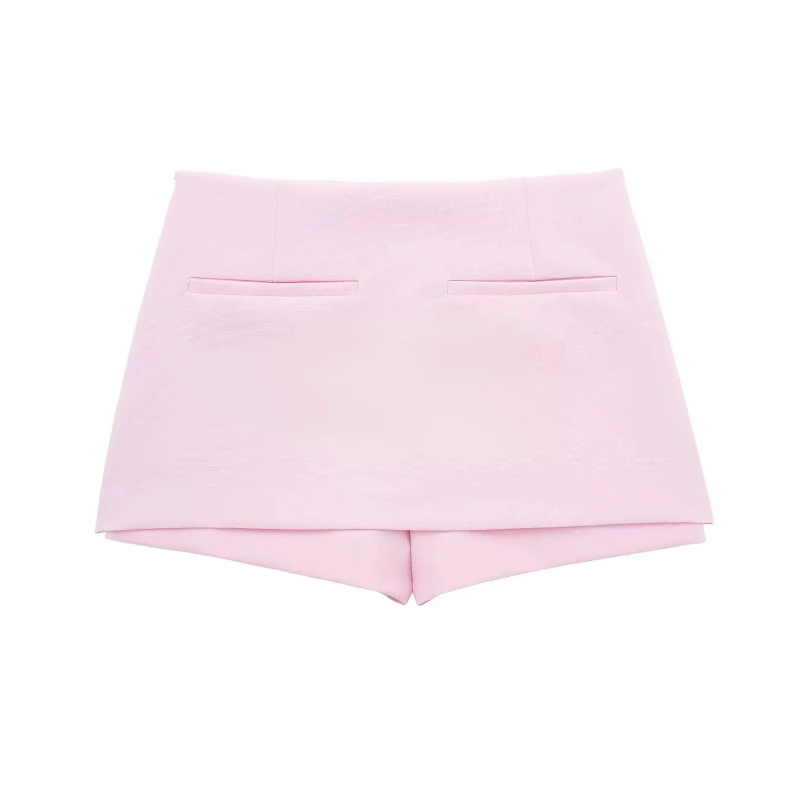 HH 2024 Sommer-Damen-Tanktop, rückenfrei, ärmellos, Neckholder, V-Ausschnitt, abgeschnitten, + A-Linie, hohe Taille, Mini-Shorts, modischer rosa Anzug – Detail 16
