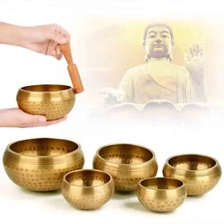 Set of 5Pc Silent Mind Tibetan Singing Bowl Semi-Handhammered Sound Healing Yoga Chanting Meditation Buddhism Bowl 8-12 cm