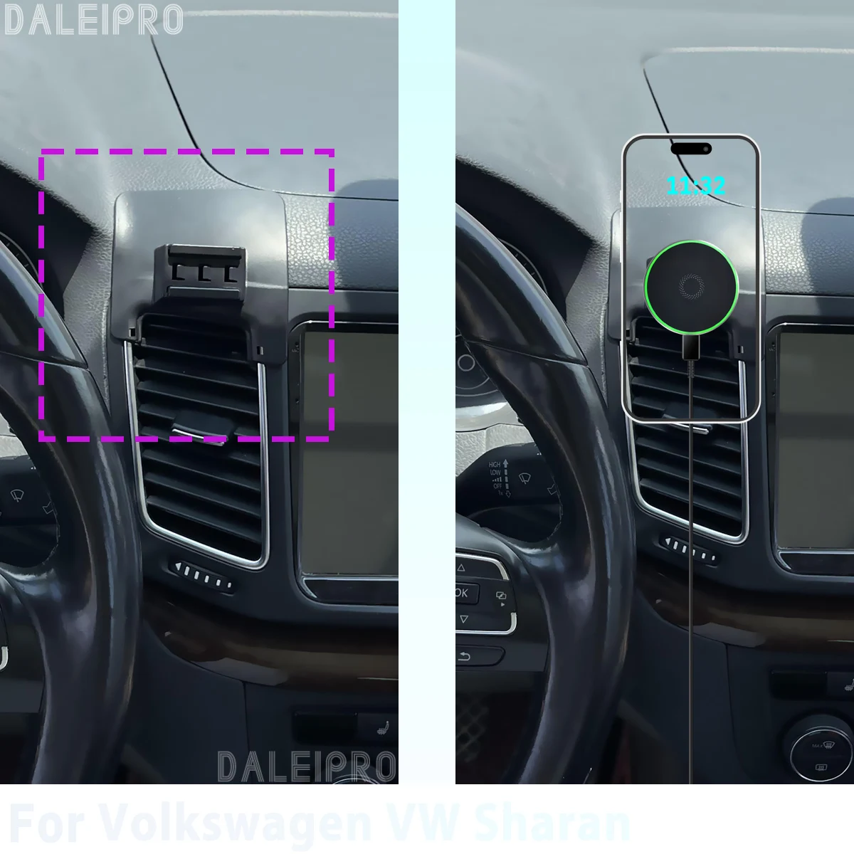 Made to measure for Volkswagen VW Sharan 2012-2018 2019 Phone Holder Car Magnetic Phone Mount Smart Sensing Wireless Charging