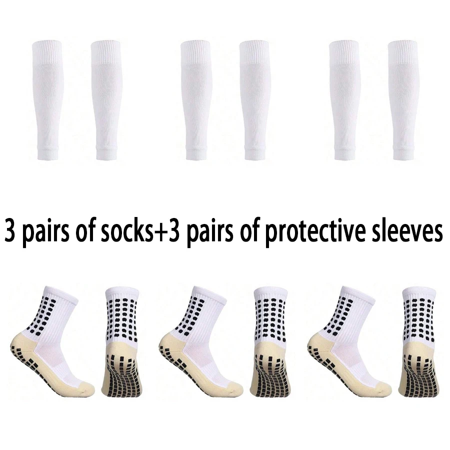 3 pary pokrowców na nogi + 3 pary skarpet piłkarskich Męskie skarpety piłkarskie i nakolanniki Rękawy na łydki Dorosłe młodzieżowe antypoślizgowe ochraniacze na nogi