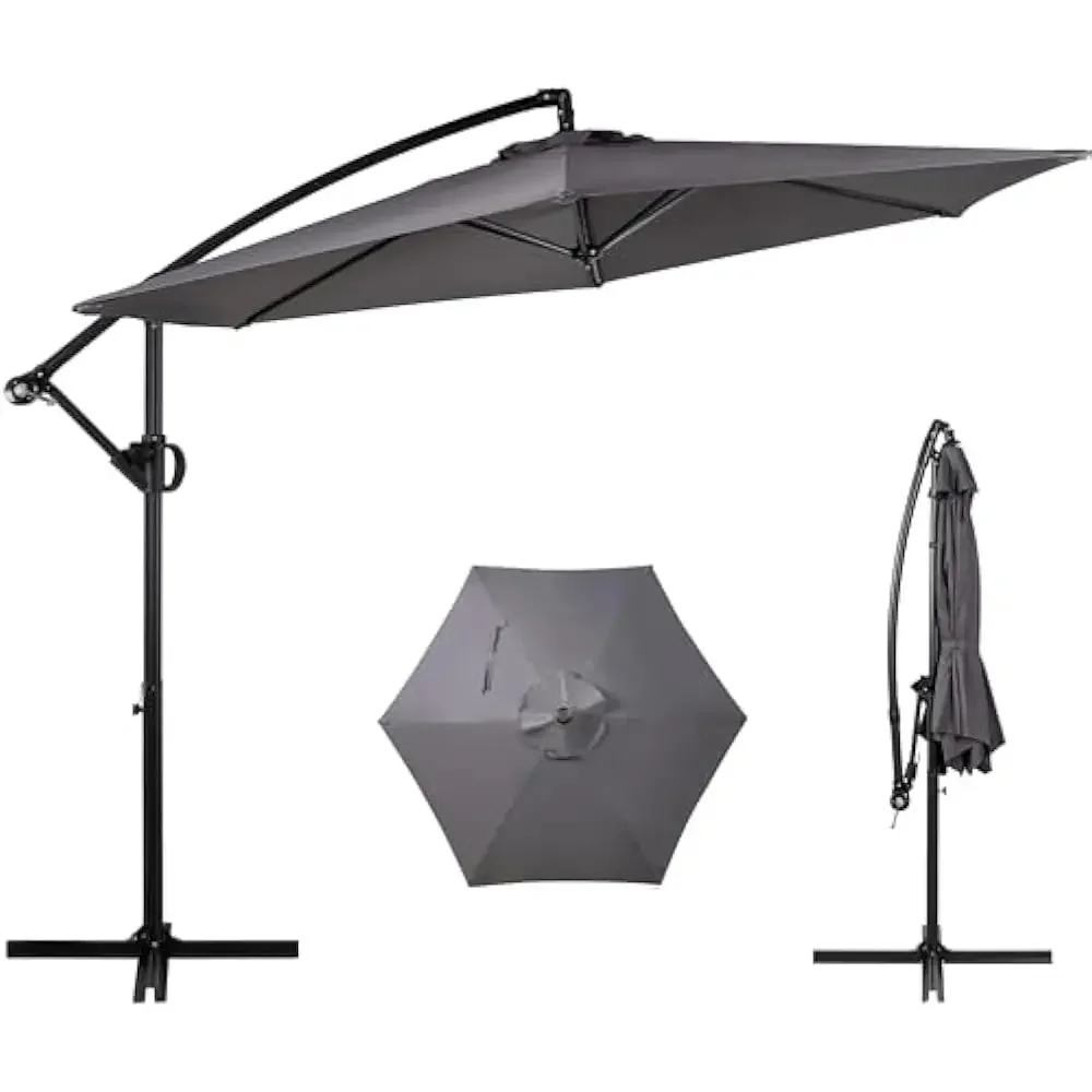 

Patio Offset Umbrella with Easy Tilt Adjustment, Crank and Cross Base, Outdoor Cantilever Hanging Umbrella, Sunshade Canopy