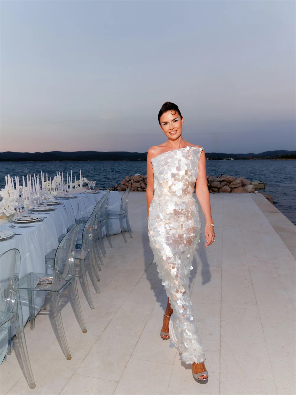 Amanda Customizd One‑shoulder Sleeveless Floor‑length Mermaid gown Prom dresses Sequin Glamorous Party dresses Evening gown 2026