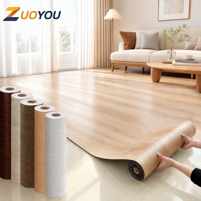 Self Adhesive Wood Grain Floor Tiles Peel & Stick Vinyl Flooring Waterproof Wall Sticker for Home Renovation DIY Decor Wallpaper