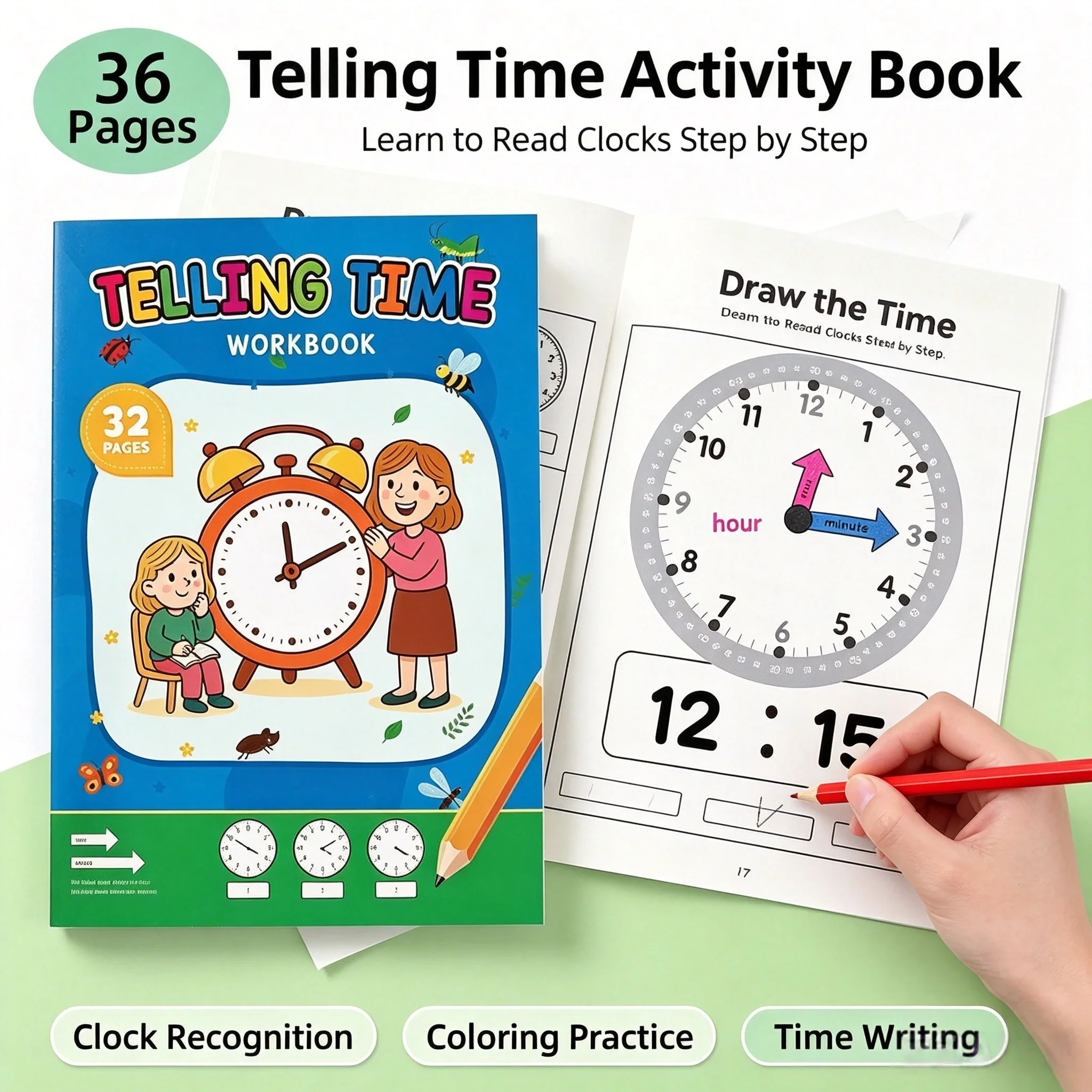 Learning Workbook Preschool - Buku Latihan Melihat Jam untuk Anak-Anak
