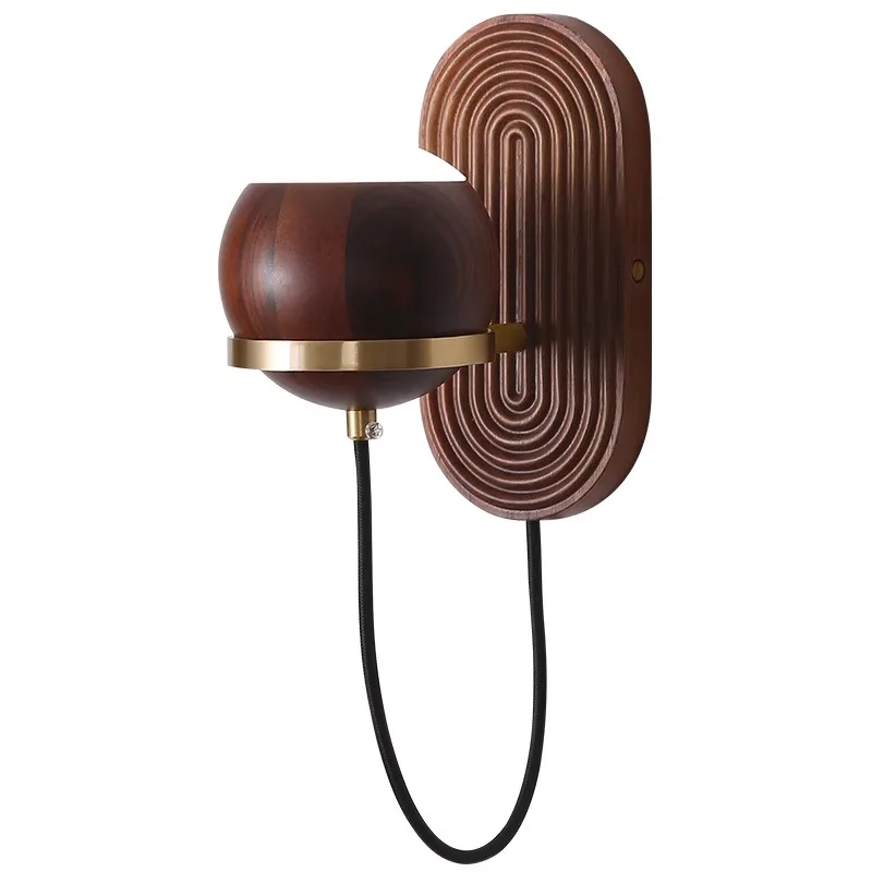 Imagem -06 - Wabi-sabi-modern Estilo Walnut Wood Circular Wall Sconce Luz Minimalista Quarto Cabeceira Estar Sala de Jantar