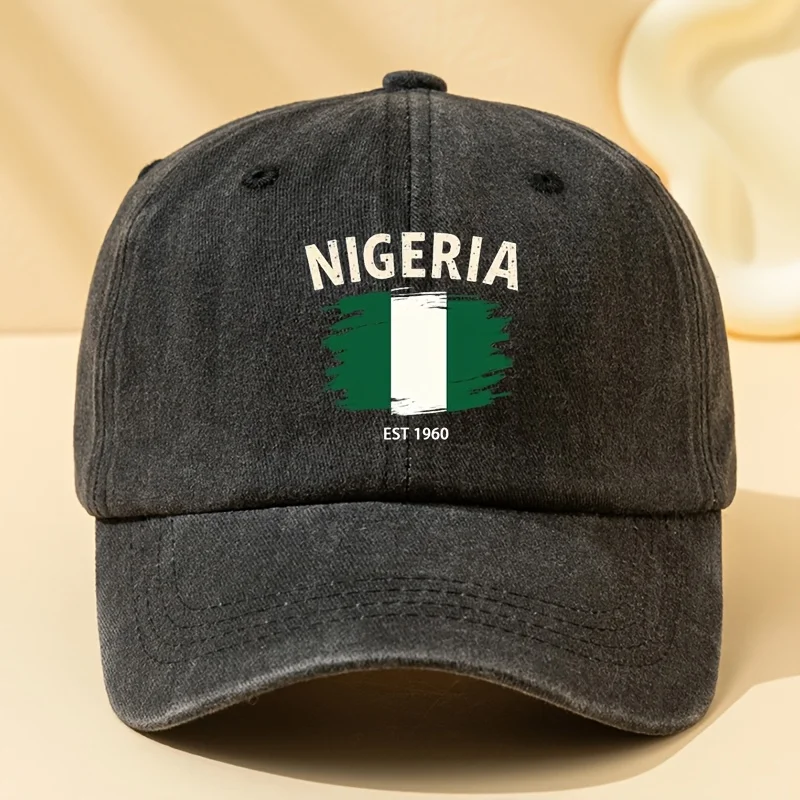 A Unisex, Stylish, and Versatile NIGERIA EST 1960 Letter-print Baseball Cap. This Classic Vintage-washed Outdoor Lightweight Cur