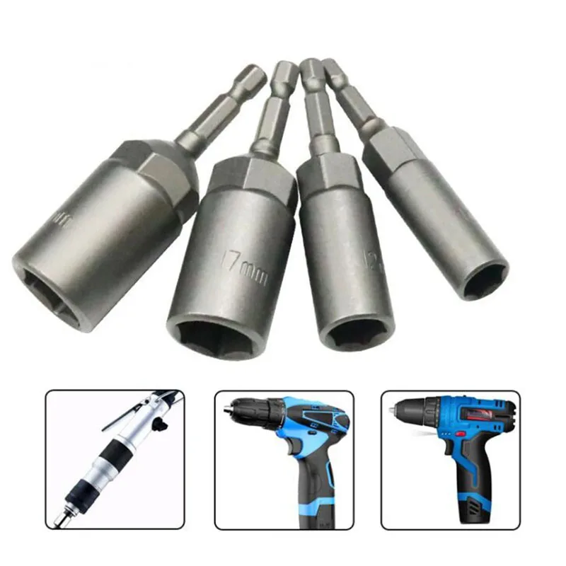 15Piece 80Mm Length Deepen Power Nut Driver Drill Bit Set 5.5-19MM Gray-Black for Power Tools 6.35MM Hex Shank Hand Tools