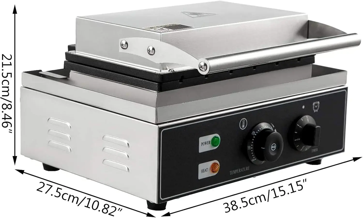 Máquina para hacer gofres comercial, máquina eléctrica de gofres de acero inoxidable de 1500W, máquina para hacer gofres antiadherente para cocina, restaurante, panadería