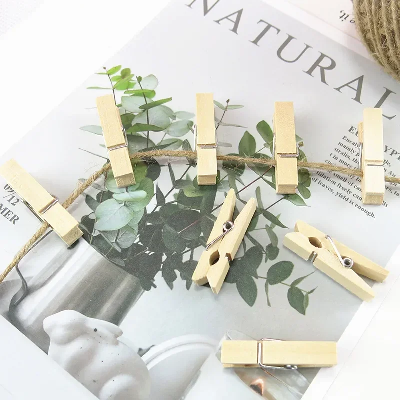 Mini 25mm Natural Wooden Clips Photo Clips Clothespin Clothes Folder Wedding Party Wooden Clip Clips Pegs Dropshipping 100 Pcs