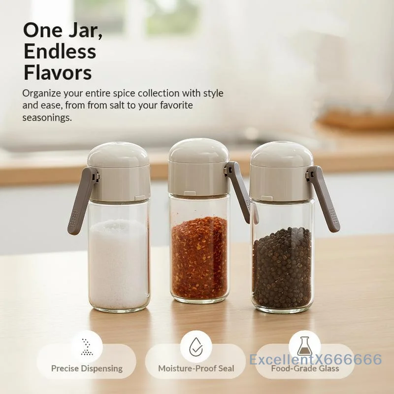 1Pcs Kitchen Salt Pepper Shakers Quantitative Glass Seasoning Bottle BPA Free for Cooking Baking Camping Outdoor Barbecue