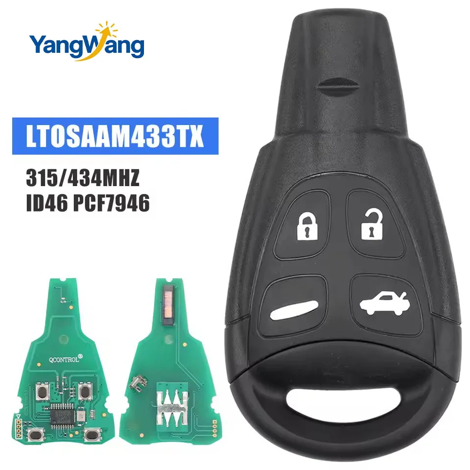Llave Inteligente para Auto YangWangFor Saab 9-3 93 2003 2004 2005 2006 2007, 315Mhz 433MHZ, Chip ID46 PCF7946AT LTQSAAM433TX