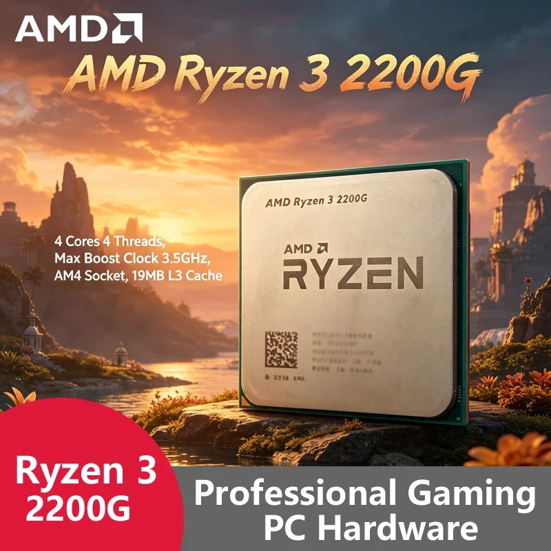 Procesador AMD Ryzen 3 2200G AM4 Económico en Bandeja, Zen1 4C4T 3.5GHz Boost, Chip Desbloqueado de 14nm con IGPU Vega para PC de Escritorio de Gama Básica para Juegos
