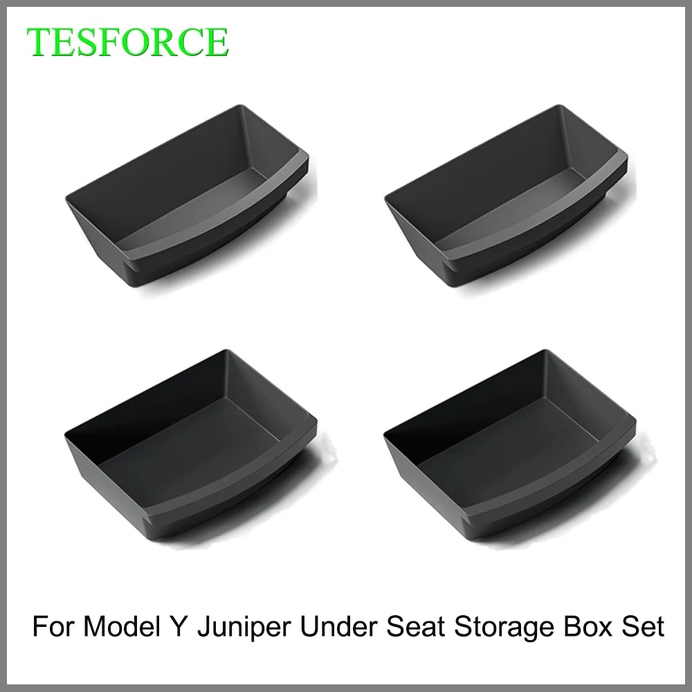 

For Tesla Model Y Juniper Under Seat Storage Box TPE for New Model Y Seat Front & Rear Drawer Holder Hidden Organizer Boxes Set