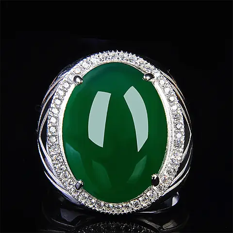 Chinese Natural Jade Green Hand-carved Water Drop Ring Fashion Boutique Jewelry Pink Agate Ring Popular Gift Opening Adjustable