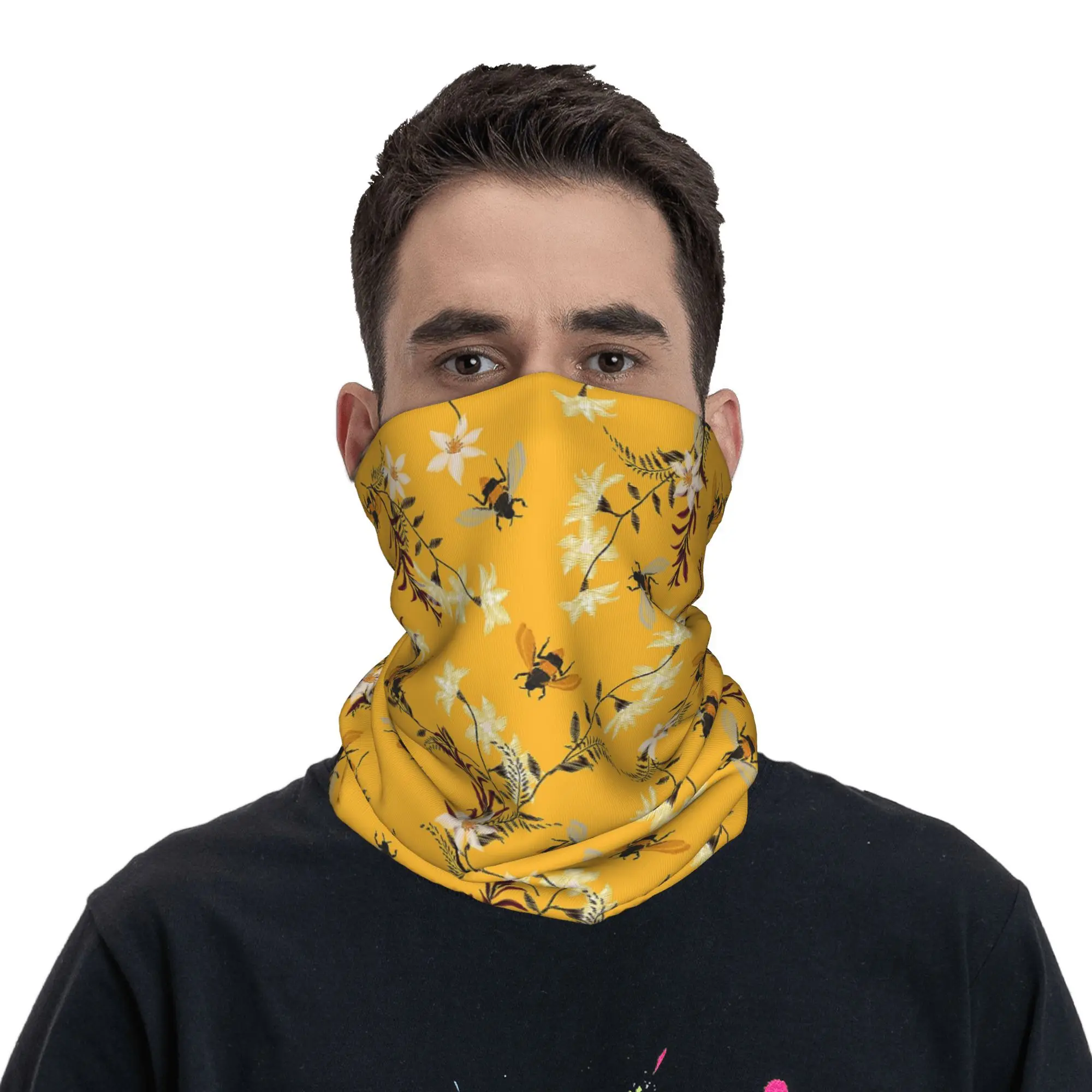 

Bee Floral Embroidery Art Bandana Neck Cover Printed Wrap Scarf Warm Cycling Scarf Riding For Men Women Adult Breathable