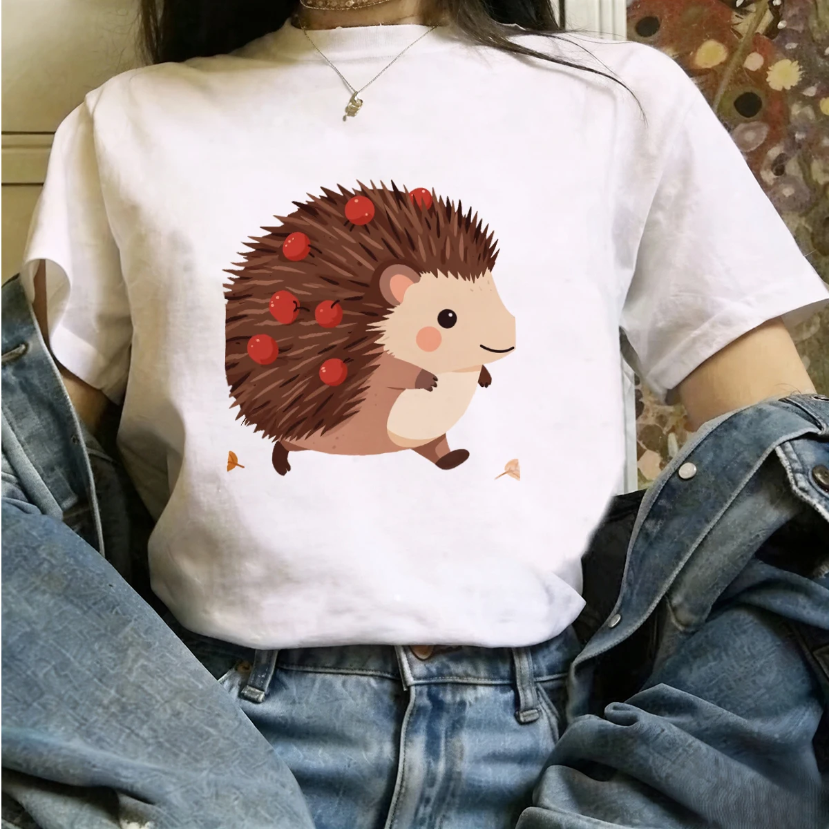 Camisetas para Mujer de Jersey Slub con Textura Irregular, Temática de Mercado de Productores: Verduras Orgánicas, Pan Artesanal, Hierbas, Frutas de Temporada, Local y Sencillo