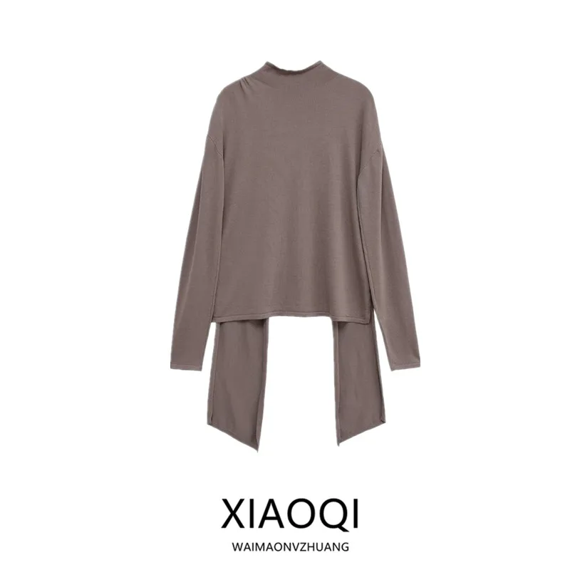 

Women's Knitted Long Sleeve Half High Collar Top Back Knot Design Casual Style Autumn New Arrival Fashion Ladies' Knitwear