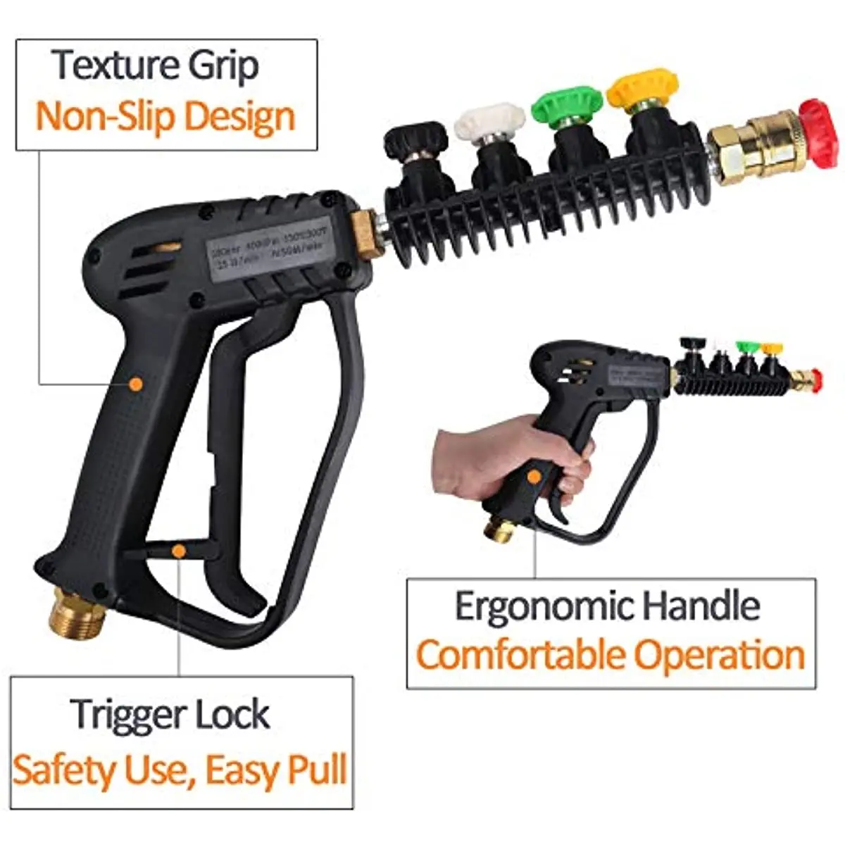 مسدس رش لغسالة الضغط العالي 4000 رطل لكل بوصة مربعة مع تركيب مدخل M22-ID14mm، مسدس مياه نفاث بديل لغسالة الطاقة