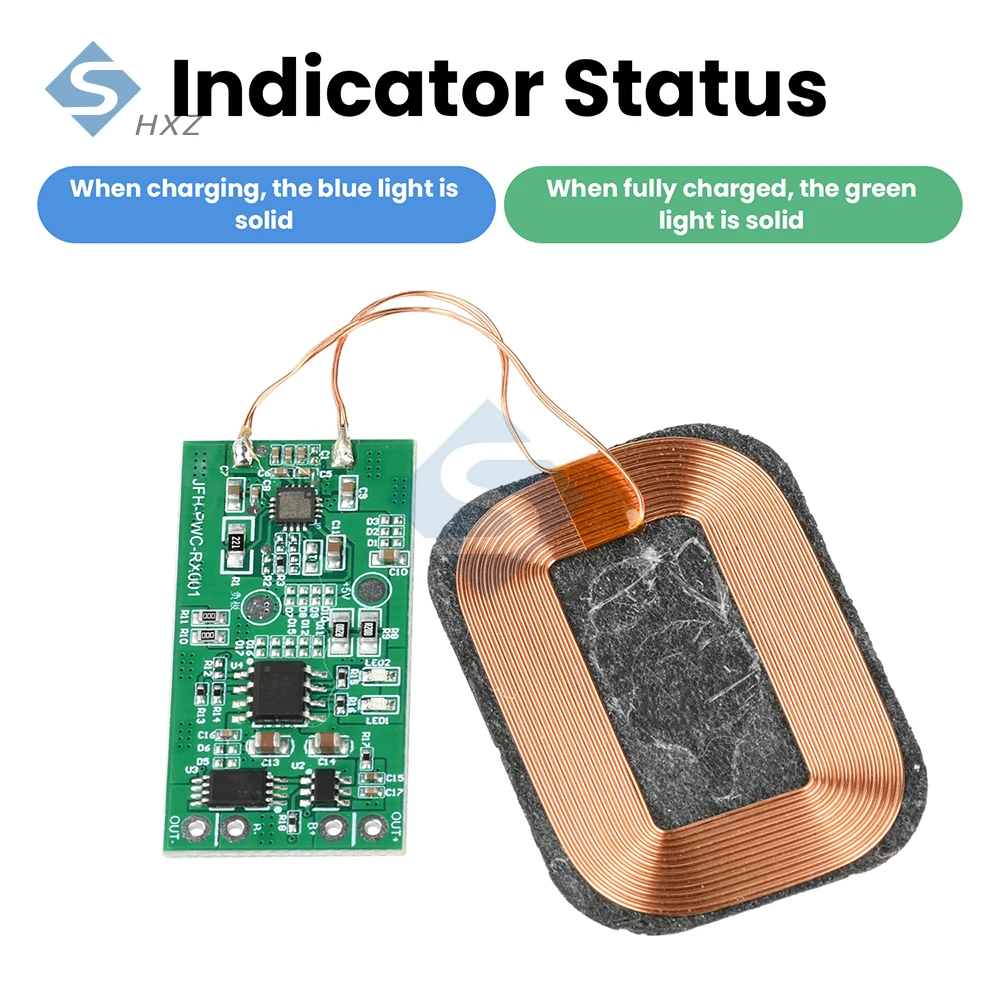 Modulo ricevitore di ricarica wireless da 5 W per batterie agli ioni di litio da 3,7 V - Bobina compatta con scheda fai da te con protezione da sovraccarico e cortocircuito