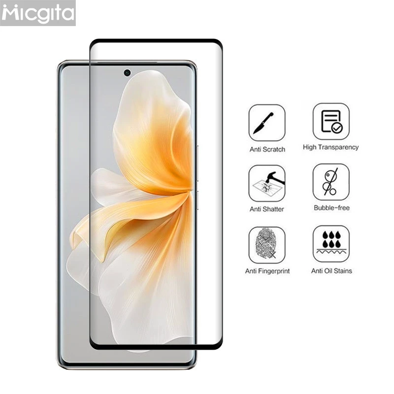 9D Curved Glass Protector For VIVO V30 Tempered Front Film and Soft Fiber Lens film For VIVO V30