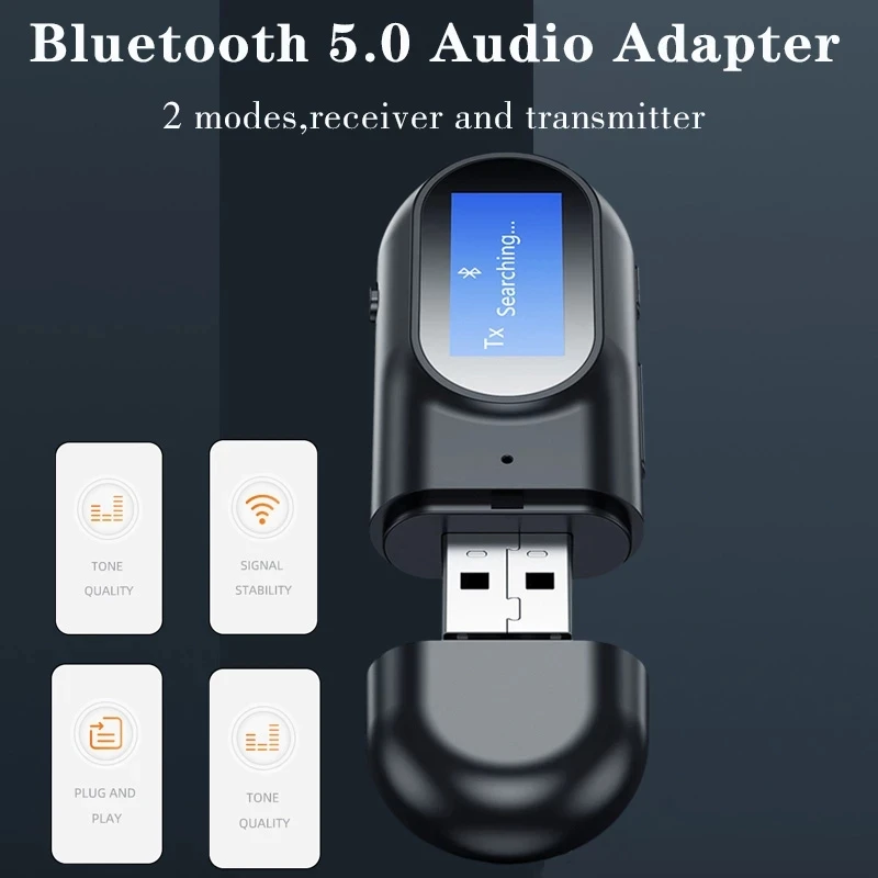 Bluetooth 5.0 Receiver Transmitter Audio Adapter LCD Display 3.5mm Aux USB Wireless Stereo Music Adapter For TV PC Car Speaker