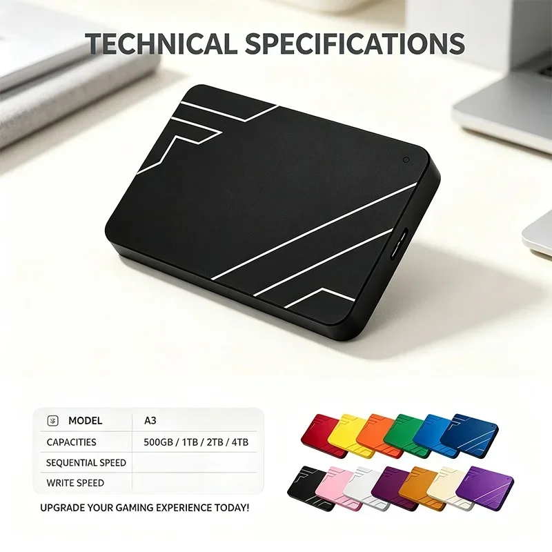 2026 TOSHARA A3 Slim Portable Solid State Disk 1TB 2TB 4TB 500GB Privacy Backup SSD, Gaming Storage Upgrade for Desktop Laptop M