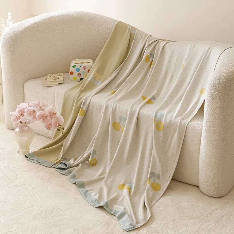 Summer High-End Bamboo Fiber Cool Blankets Cozy Printed Skin-Friendly Towel Quilt for Nap Soft Office Knee Blanket for Travel