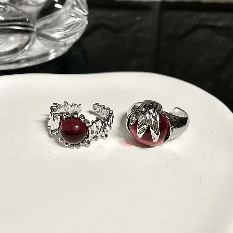 Red Crystal Heart Rings for Women Vintage Metal Irregular Geometric Punk Gothic Ring Aesthetic Y2K Jewelry Gift Anillos Mujer