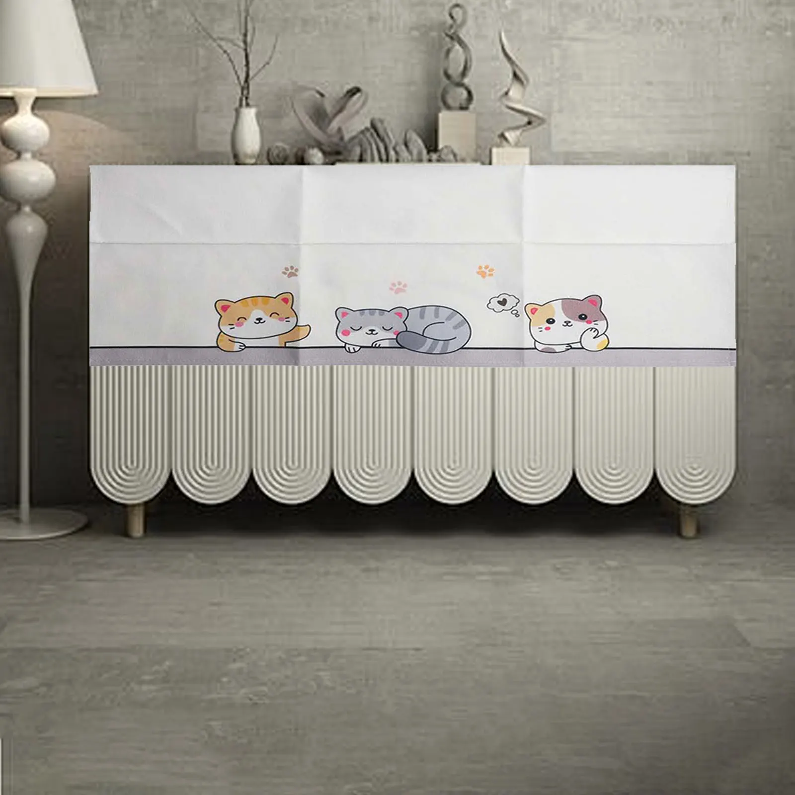 Cute Cat Radiator Cover For Home Heater Dust Protection Breathable Fabric Shield Allows Heat Escape White Finish