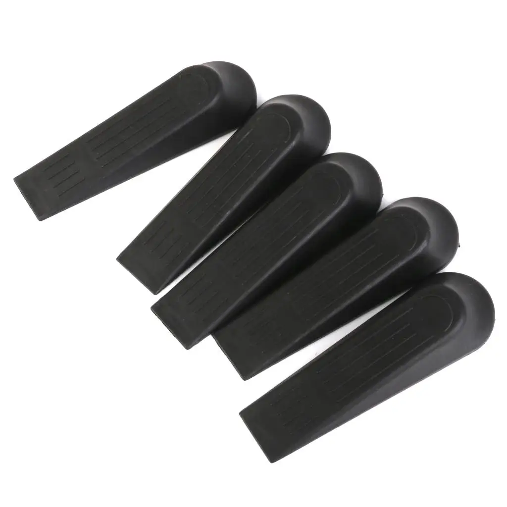 5pcs Black Plastic Door Window Stops Stoppers Wedges Jam Block Home Office