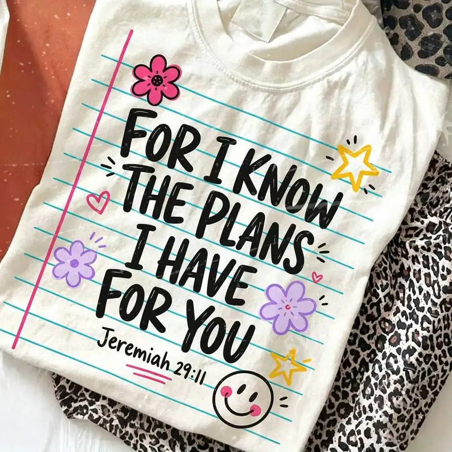 Women's Inspirational Christian Verse Back To School Notebook Preppy Faith Blessed Religious School Teacher Graphic Print T‑Shirt Crew Neck Short Sleeve Casual Tee Top