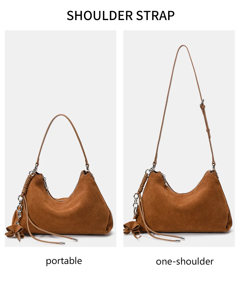 Aidanni Vintage Matte Kuhleder-Unterarmtasche für Damen, 2026 Neue Große Hobo-Tasche mit Quaste, Einzel-Schultertasche – Detail 5