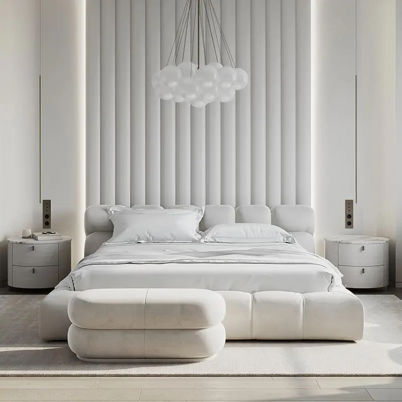 

Modern simple fabric bed Italian light luxury cream puff Nordic tatami master bedroom double